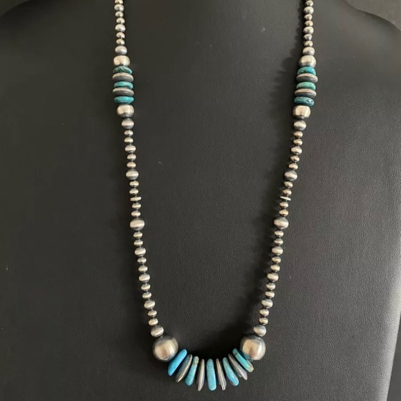 LongS.S.Blue Turquoise Pearls Bead Necklace